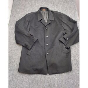 Prontomoda Coat Mens 46L Black Wool Cashmere Blend Topcoat Leather Trim Overcoat